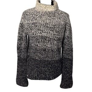 Ann Taylor Womens Sweater Large Wool Blend Knit Ombre Gray Turtleneck Chunky